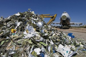 A 747 gradually gives up its aluminum at an Arizona aircraft graveyard. GARY WILLIAMS/GETTY IMAGES
